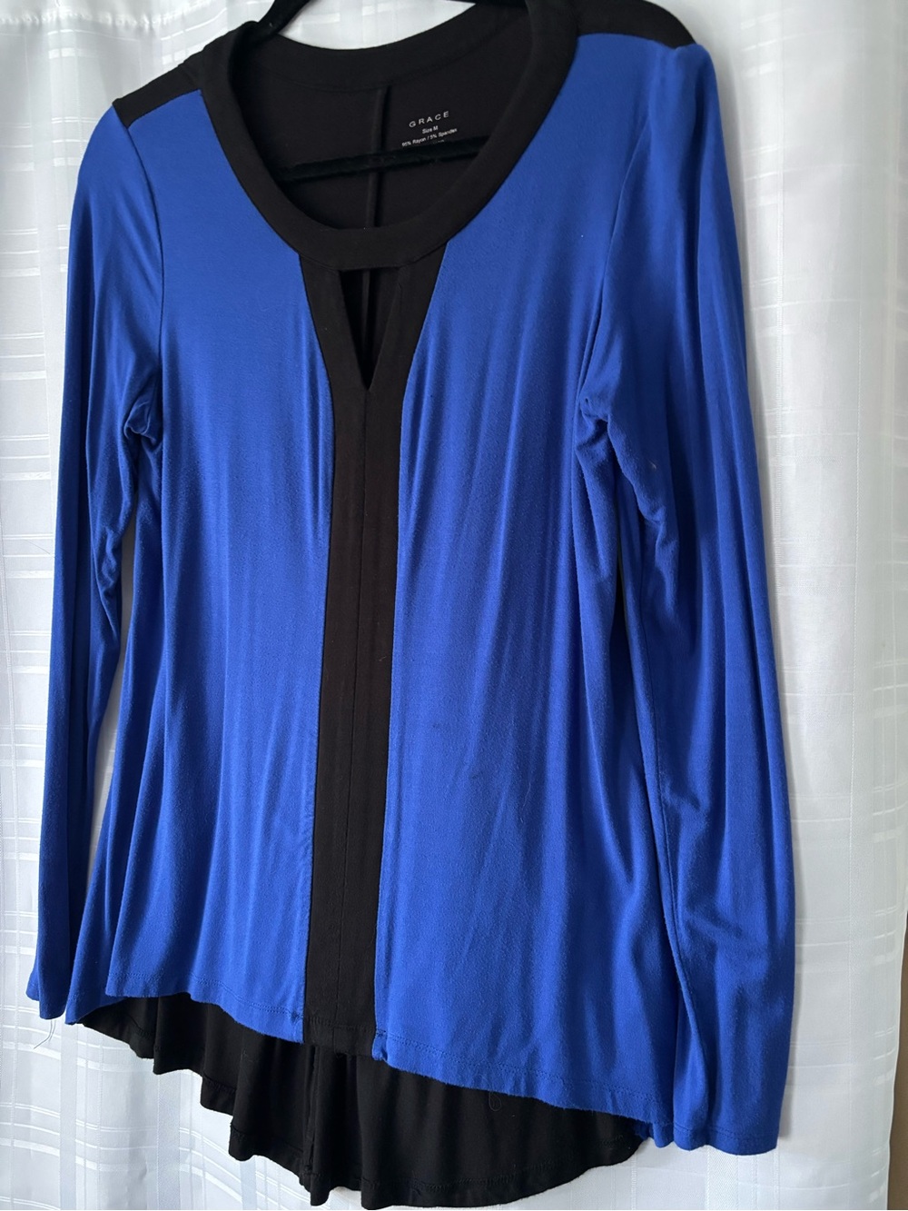 Grace Blue Long-Sleeve Top with Black Trim
